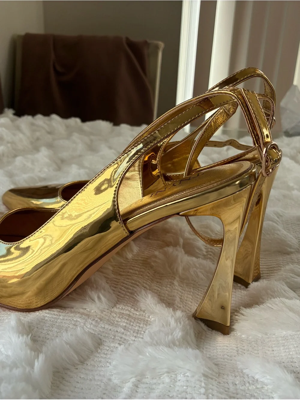 Gold Slingback Pointed-Toe Pumps